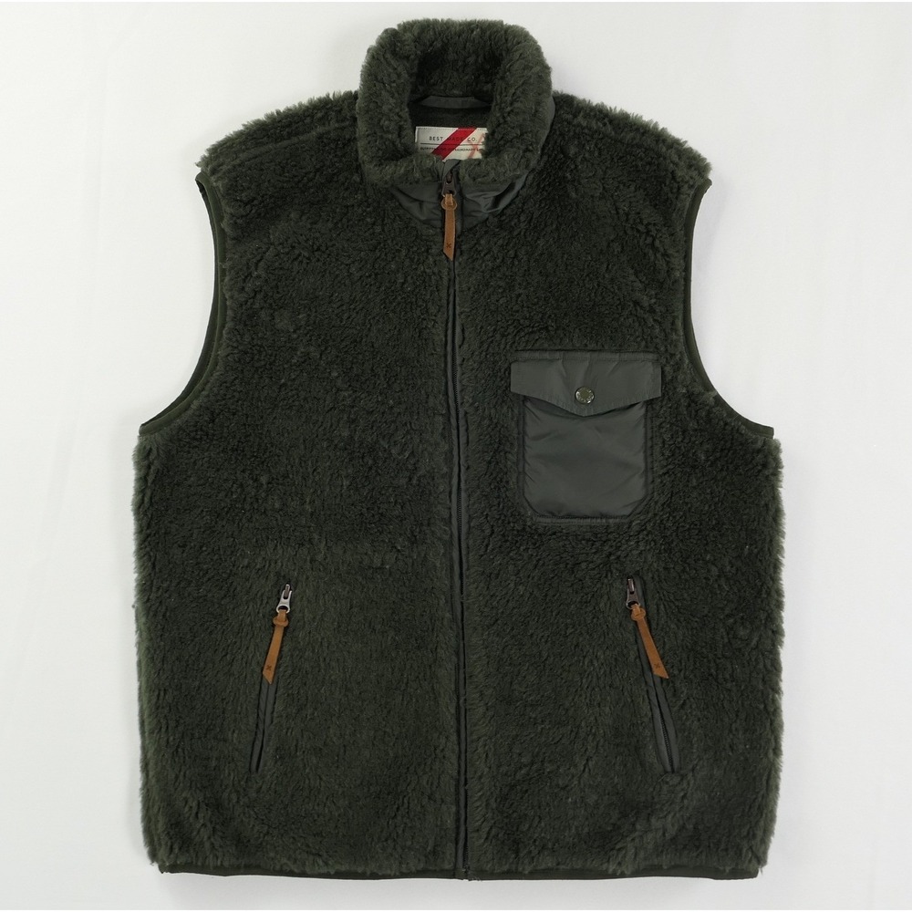Best Made Co Mens M Deep Pile Wool Blend Sherpa Fleece Vest Green B2268